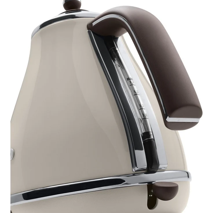 De'Longhi Wasserkocher Icona Vintage KBOV2001.BG - 1,7 l mit Wasserstandsanzeige und 360° Basis, Edelstahl in elegantem Retro Look mit Chrom-Details, beige – Bild 3