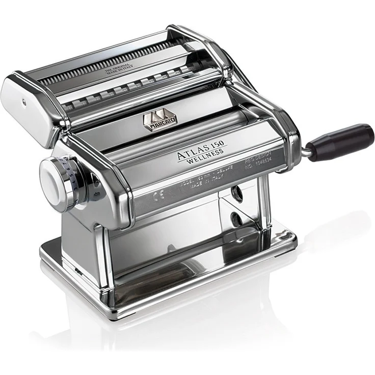 Marcato Classic Atlas 150 Nudelmaschine, verschiedene Nudelsorten, Fettuccine, Lasagne, Tagliolini, Aluminium, Edelstahl, silber – Bild 1