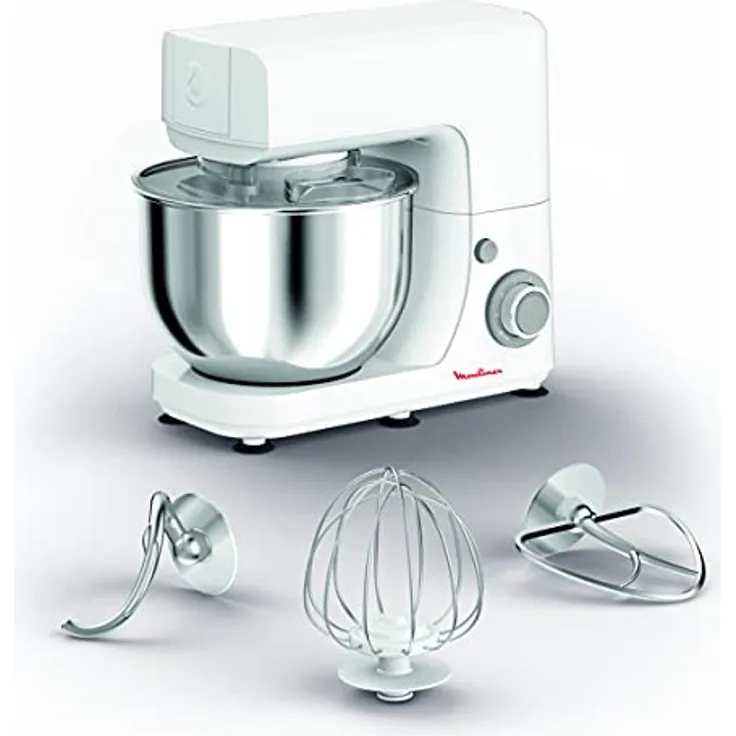 Moulinex QA-1501 Masterchef Essential Küchenmaschine, 800W, 6 Geschwindigkeitsstufen, Pulsfunktion, 4,8L, weiß, grau