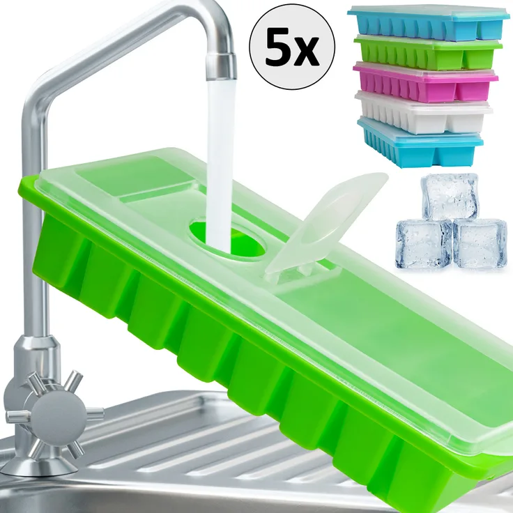 5x Eiswürfelform mit Deckel für je 16 Eiswüfel Eiswürfelform Eiswürfelbereiter