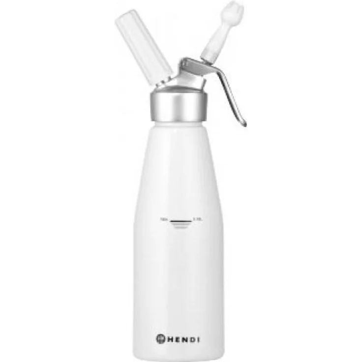 HENDI Sahnespender, Inklusive Set aus 3 Polypropylen Spritztüllen und Reinigungsbürste, Sahne-Mousses-Desserts-kalten Schäumen, 0,95L, ø95x(H)320mm, Aluminium, Weiß – Bild 1
