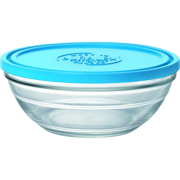 Duralex 9067AM06 Lys Salatschüssel, rund, mit Deckel, aus Glas, transparent-blau, 20,2 cm Durchmesser