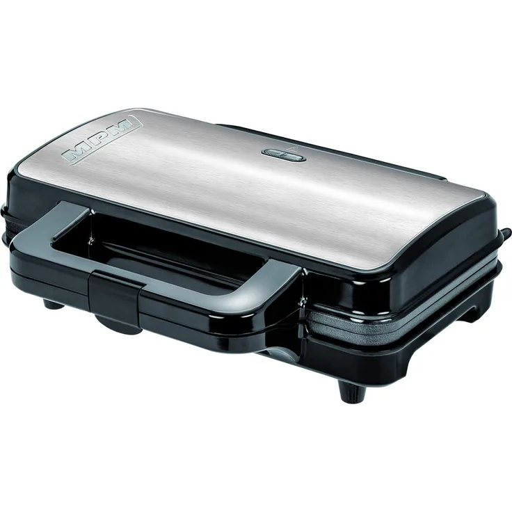 MPM MGO-20M Professionelles Waffeleisen für 2 Dicke belgische Waffeln, antihaftbeschichtete Platten, automatische Temperaturregelung, Edelstahlgehäuse, 1000W, 1000, Black-Silver