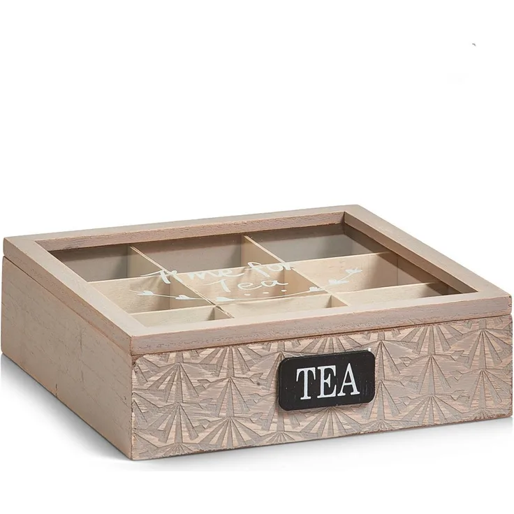 Zeller 15115 Teebeutelbox, ca. 24 x 24 x 7 cm, natur, Holz- MDF- Glas