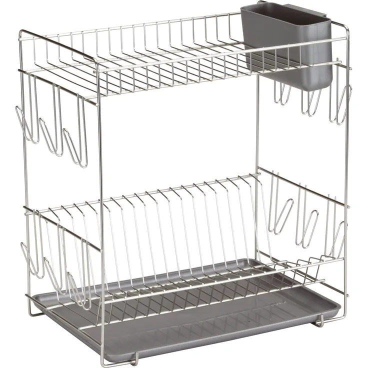 Sauvic 90980-Geschirrständer, aus 304 Edelstahl, mit grauen Tablett, groß 43 x 25 x 41,5 cm.