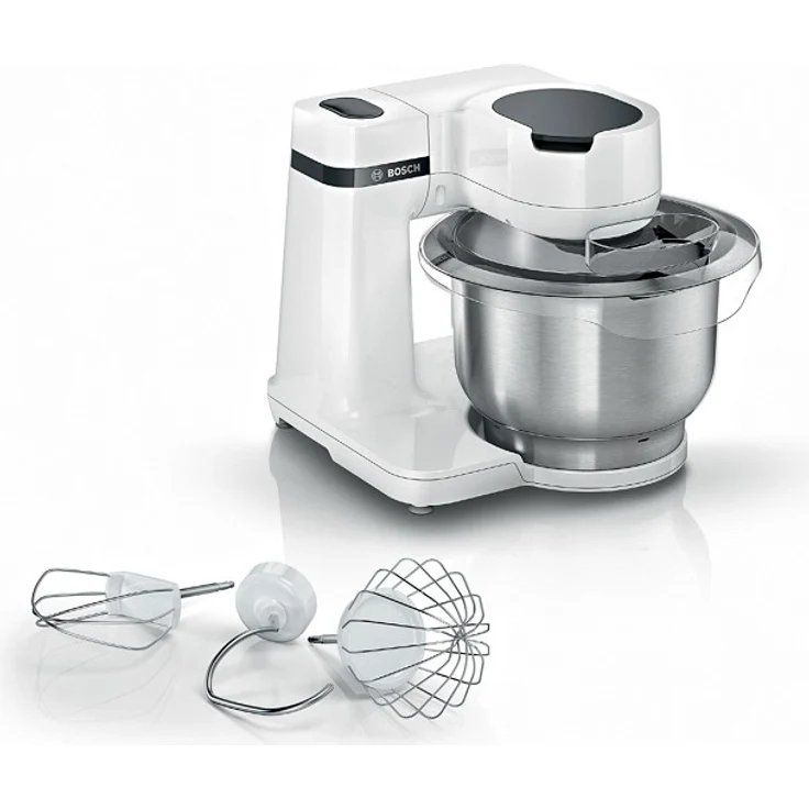 Bosch MUMS2EW00 Küchenmaschine mit Planetenrührwerk, 700W, 3,8L Edelstahlschüssel, 4 Geschwindigkeiten, weiß, Serie: MUMS – Bild 1