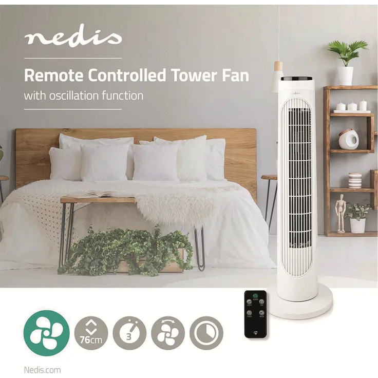 Turmventilator NEDIS FNTR13CWT40, 50 W, Fernbedienung
