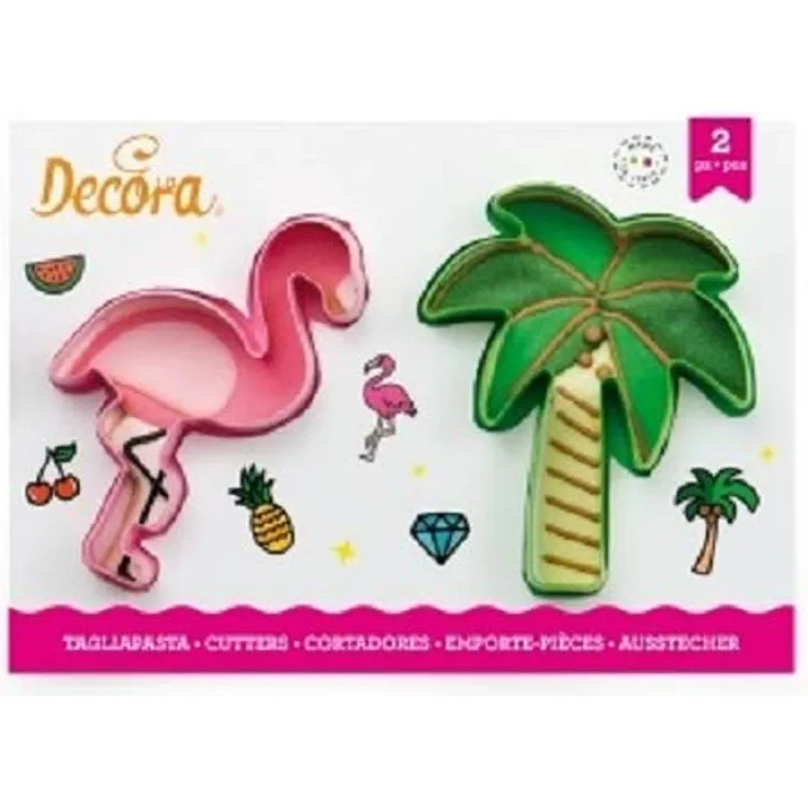 0255071 DECORA AUSSTECHER AUS KUNSTSTOFF FLAMINGO UND PALME 2-TLG 10-9,5XH2CM