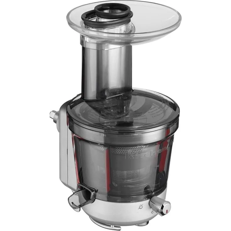 KitchenAid 5KSM1JA Entsafter-Aufsatz, 2-stufige schonende Entsaftung, 1L Krug, inkl. Einfüllöffnung, Einfülltablett, Stopfer, Kunststoff, Edelstahl, transparent, silber