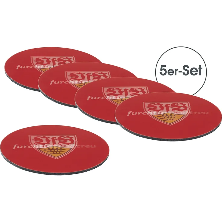 VfB Stuttgart Untersetzer 3D - 10,5 x 10,5 cm - 5er-Set - schwarz-weiß-rot mit Logo