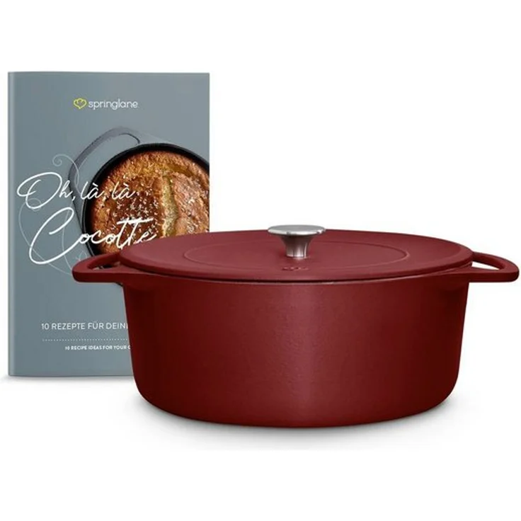 Springlane Bräter »Clara«, Gusseisen, Cocotte mit Deckel & Rezeptheft, Rot, rund, 28 cm, 6 l – Bild 1