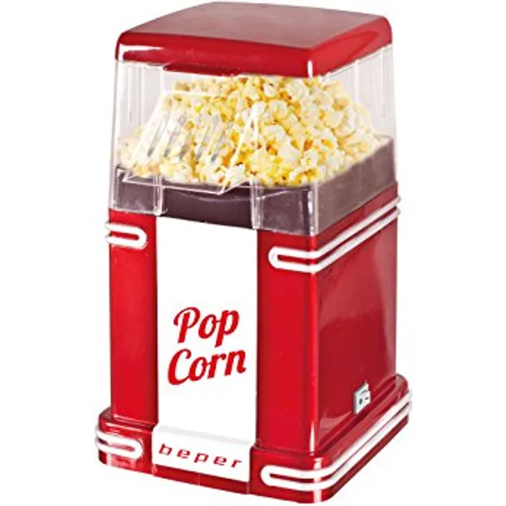 Beper Popcorn-Maschine, 3 Minuten Popcorn, fettfrei, Heißluftzirkulation, Leistung 1200 W Rot Energieeffizienzklasse B
