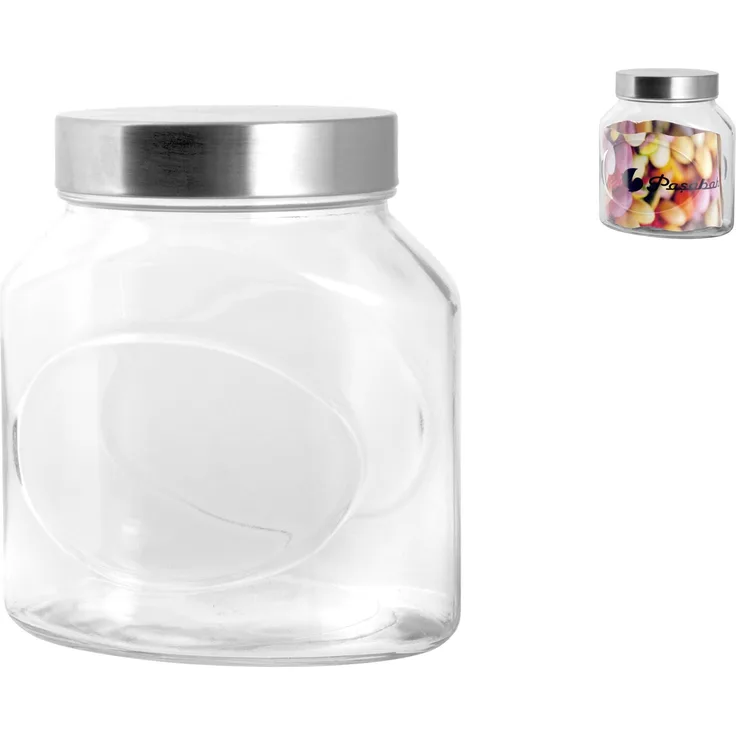 Pasabahce 80387 Elipse Vorratsdose Glas, 1.5 Liter, transparent-Edelstahl