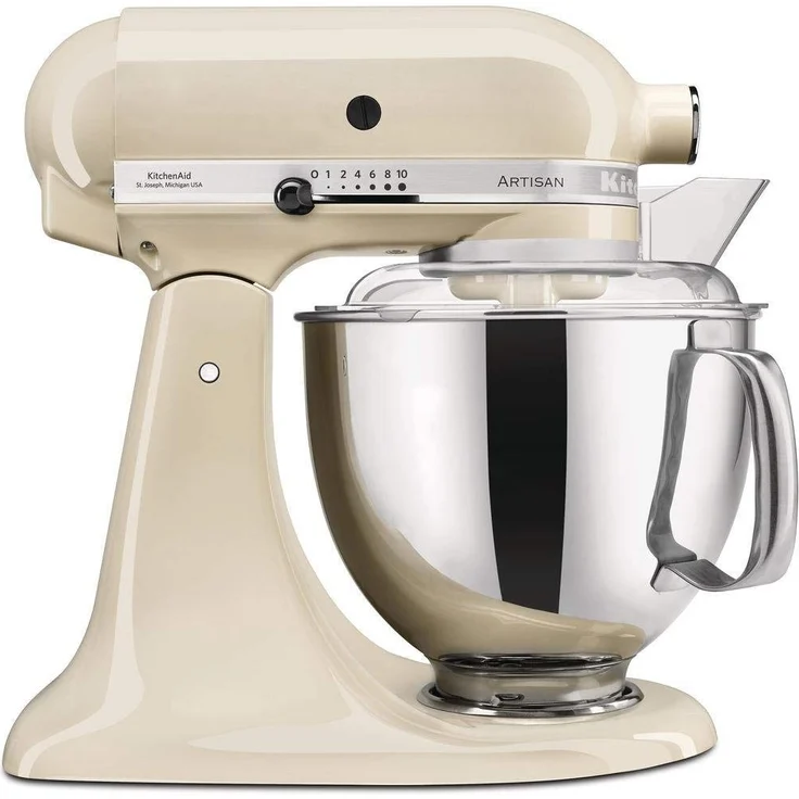KitchenAid Artisan 5KSM175PSEAC Küchenmaschine mit Direktantrieb, 4,8 L Edelstahlschüssel, inkl. 3 L polierte Schüssel, Spritzschutz, 10 Geschwindigkeiten, creme, Serie: 5KSM175PS – Bild 1