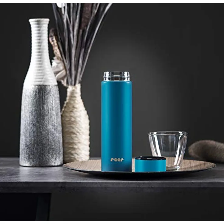 reer Edelstahl Isolier-Flasche ColourDESIGN, 450ml – klein, handlich, ideal fürs Baby, petrolblau
