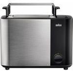 Braun HT5010 ID -mit Doppelschlitz, Bagel-Funktion für einseitiges Toasten, 13 Röstgrade, Auftaufunktion, inkl. Brötchenaufsatz, 1000 W, schwarz, edelstahl