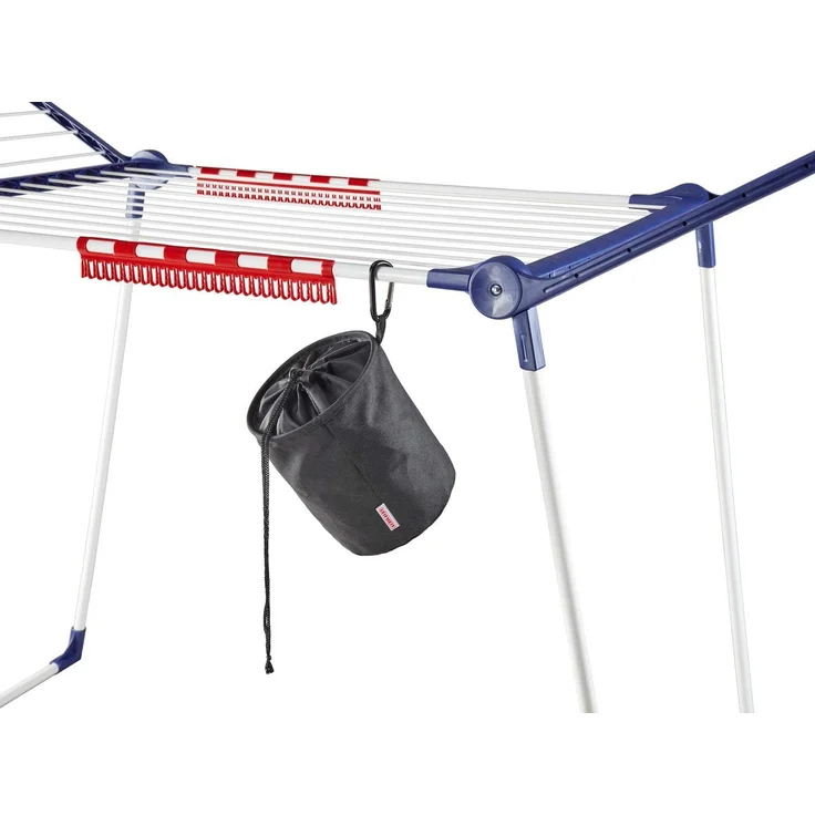 Leifheit Wäscheklammerbeutel mit Haken zum aufhängen, für bis zu 100 Wäscheklammern, schmutzsicherer Klammerbeutel für frische Wäsche, Klammerkorb aus engmaschigen Stoff, peg bag, schwarz – Bild 5