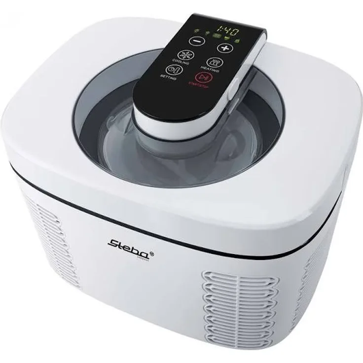 Steba IC 110 Eismaschine, vollautomatisch, selbstkühlendes Peltier-Element, ohne Vorkühlen, 180 Minuten Timer, 1,2 Liter Eisbehälter, 1,1 Liter Joghurtbehälter, inkl. Wärmefunktion für Joghurt, weiß-schwarz