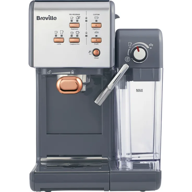 Breville PrimaLatte II Kaffee- und Espressomaschine VFC109X-01, 19 bar, für Kaffeepulver oder Pads geeignet, Integrierter automatischer Milchschäumer, schwarz-rot