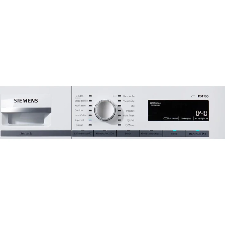 Siemens WT47W5W0 Serie iQ700, Wärmepumpentrockner, A+++, Fassungsvermögen 8 kg, Standgerät, Breite 59,8 cm, Kindersicherung, Trommelinnenbeleuchtung – Bild 4