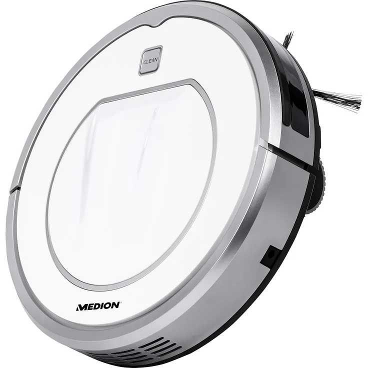 MEDION MD 19100 Saugroboter mit Max-Modus (Modell 2020, 90 Min. Laufzeit, Rückkehr zur Ladestation, Direktabsaugung, Hindernis- und Treppenerkennung, Tierhaar und Allergiker optimiert)