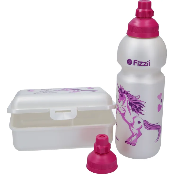Fizzii Trinkflasche 600ml und Brotdose Einhorn 3-er Set