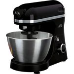 AEG KM 3300 Küchenmaschine (1 PS, 6 Geschwindigkeitsstufen, Pulse-Funktion, inkl. Umfangreiches Zubehör und aufsetzbarer Standmixer, 4 l Edelstahl-Rührschüssel mit Spritzschutz, Saugfüße, schwarz)