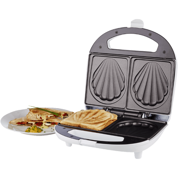 Korona 47017 Sandwich Maker in weiß ? Sandwichtoaster für 2 Sandwiches, Muster Muschel
