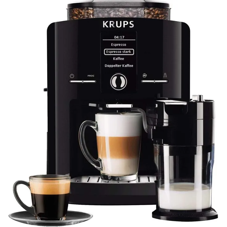 KRUPS EA8298 Kaffeevollautomat mit integriertem Mahlwerk, Latt'Espress One-Touch-Funktion (1,7 l, 15 bar, LC Display, Cappuccinatore) schwarz