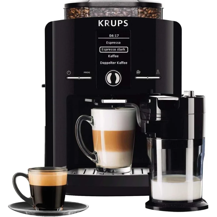 KRUPS EA8298 Kaffeevollautomat mit integriertem Mahlwerk, Latt'Espress One-Touch-Funktion (1,7 l, 15 bar, LC Display, Cappuccinatore) schwarz – Bild 1