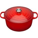 Le Creuset Signature Gusseisen-Bräter mit Deckel, Durchmesser 24 cm, Rund, Für alle Herdarten und Induktion geeignet, Volumen: 4,2 l, Kirschrot