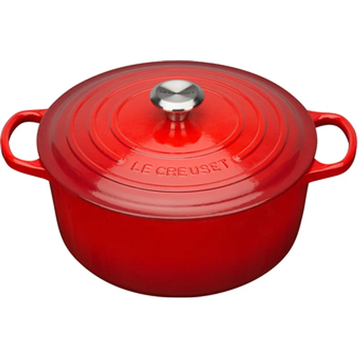 Le Creuset Signature Gusseisen-Bräter mit Deckel, Durchmesser 24 cm, Rund, Für alle Herdarten und Induktion geeignet, Volumen: 4,2 l, Kirschrot – Bild 1