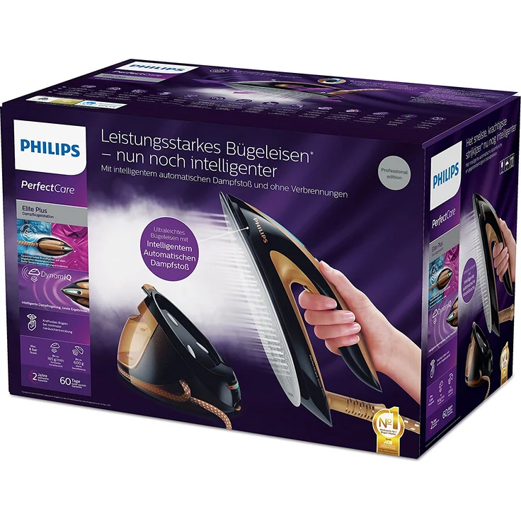Philips GC9682-80 Dampfbügelstation Perfect Care Elite Plus, 2700 W, Optimal TEMP, 8,0 bar Dampfdruck, 600 g-Min Dampfstoß, DynamiQ-Sensor, Version DE, kupfer, schwarz – Bild 5