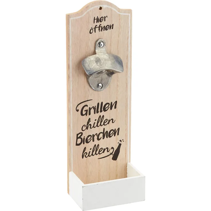 GILDE 1 x Wand-Flaschenöffner Metallöffner Kronkorkensammler Grillen, Chillen, Bierchen Killen Höhe 30 cm, Wanddeko, Wandobjekt (braun (Stückpreis), Holz