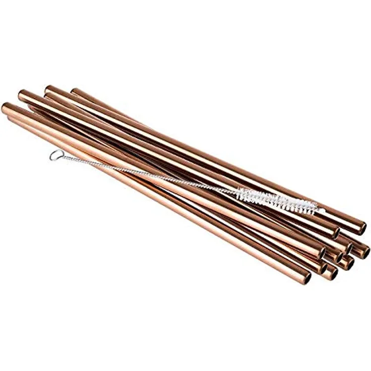 APS 93383 Set von 11 Edelstahl Strohhalmen und 1 Reinigungsbürste, Ø 8 x 21.5 mm, Kupfer