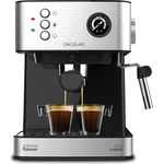 Cecotec Kaffeemaschine Power Espresso 20 Professionale.für 1-2 Tassen,20 bar, 1'5 L,Siebträger mit Doppelauslauf, Milchaufschäumdüse, Manometer,Tassenabstellfläche, 850 W, edelstahl
