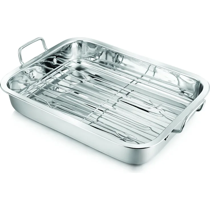 Penguin Home Professionelles Edelstahl-Bräter mit abnehmbarem Ständer - Kochen Sie den perfekten Braten für Ihre Liebsten - Stabile Griffe - Langlebig - Spiegelglanz - 37 x 28 cm