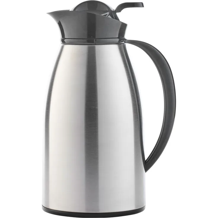 axentia Isolierkanne in Silber, Warmhaltekanne aus rostfreiem Edelstahlkörper, Kaffeekanne mit Glaseinsatz und Einhand-Ausgießautomatik, Teekanne mit Kunststoff-Griff, Volumen: ca. 1 L