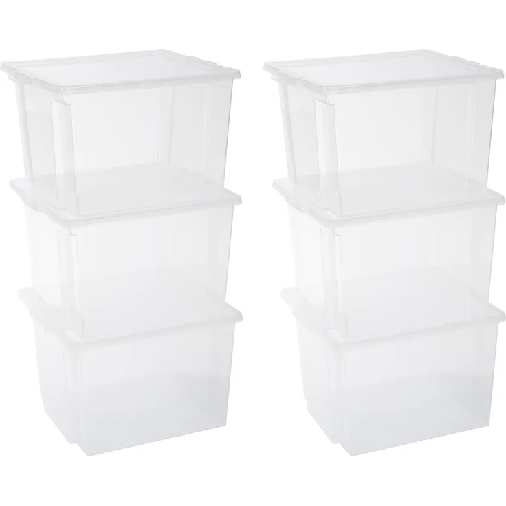 IRIS 130625, 6er-Set Aufbewahrungsboxen - Kisten mit Deckel - Stapelboxen 'Useful Storage Box', USB-M, Kunststoff, transparent, 40 L, 42 x 36 x 26,5 cm