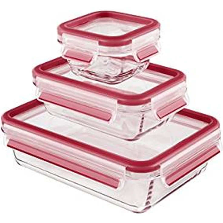 Emsa 54169 Clip & Close Glas Frischhaltedosen | 3er Set | 0,2+ 0,5+ 1,3 L | Rechteckig | 100 Prozent Dicht | Backofengeeignet | Mit Frische-Dichtung – Bild 1