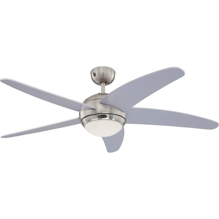 132 cm Deckenventilator Bendan 72220 mit Einzelleuchte und fünf Flügeln, Ausführung in seidenmattem Chrom mit Opalmilchglas – Bild 1