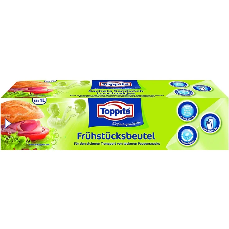 Toppits Frühstücksbeutel für den sicheren Transport 55 x 1 Liter