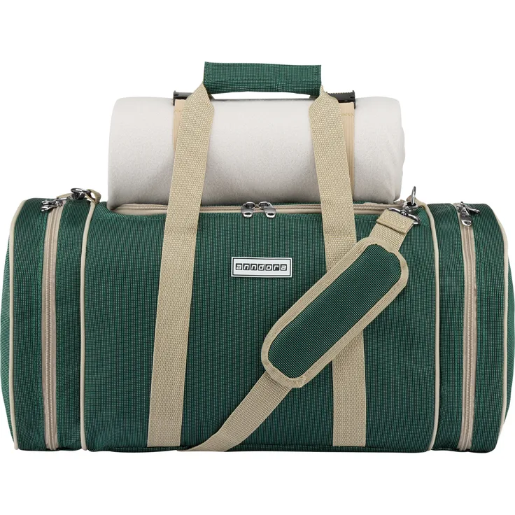 Anndora Picknick Kühltasche Decke Geschirr Besteck 4 Personen dunkelgrün beige