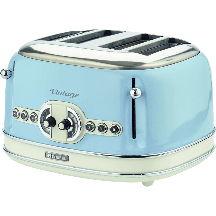 Ariete 156, Design-Toaster für 4 Scheiben,6 Toaststufen, 1600 W, Edelstahl, 4 Brotschlitze, Blau – Bild 1