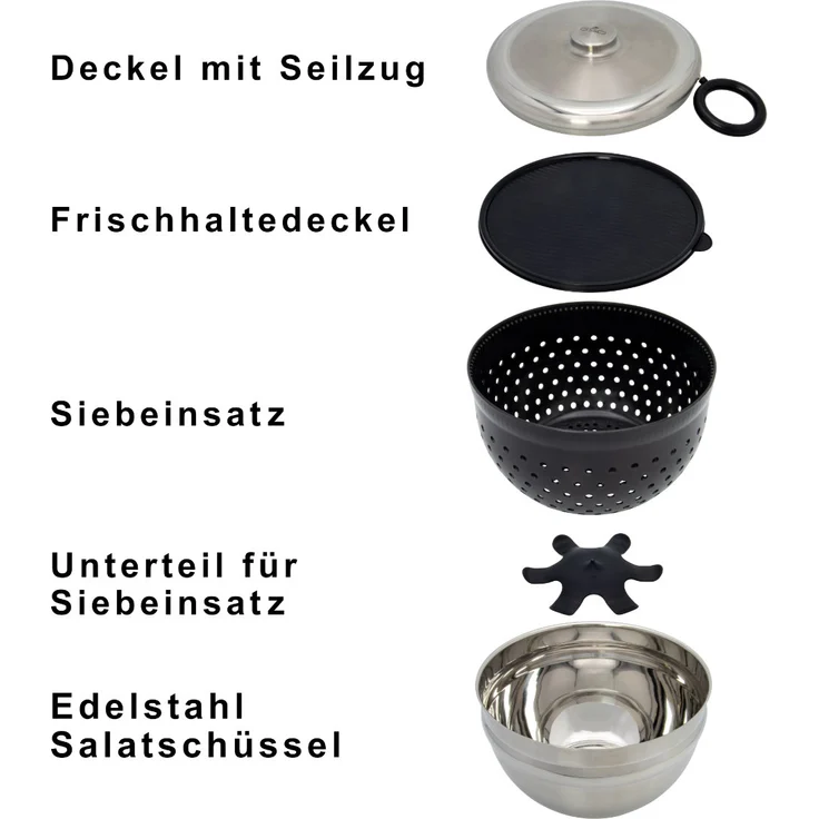 G S D Haushaltsgeräte 30 412 Salatschleuder mit Seilzug aus Edelstahl – Bild 7