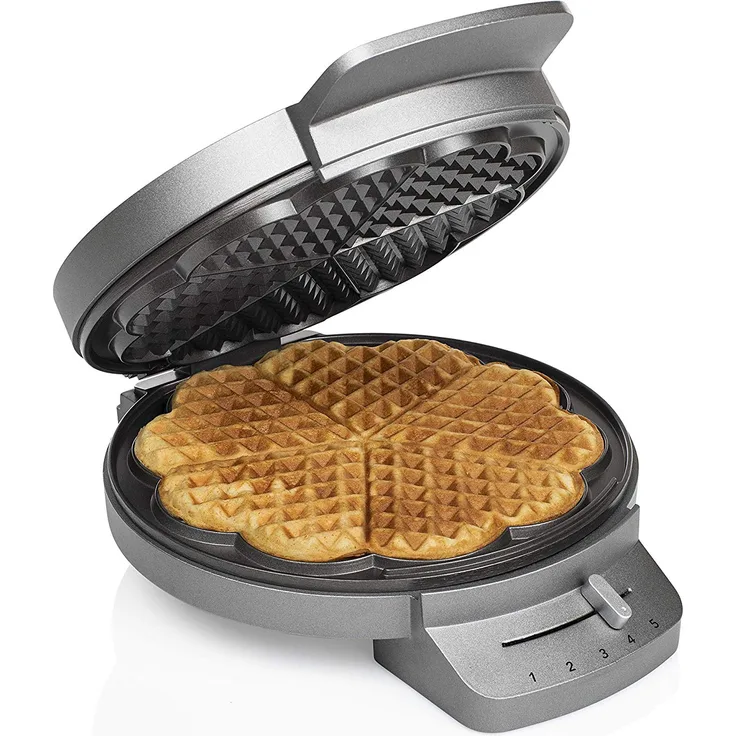 Princess Waffeleisen 132380, mit Herzwaffelform, 1200 Watt, 0,85m Kabellänge, 5 Heizstufen, mit Kontrollleuchte