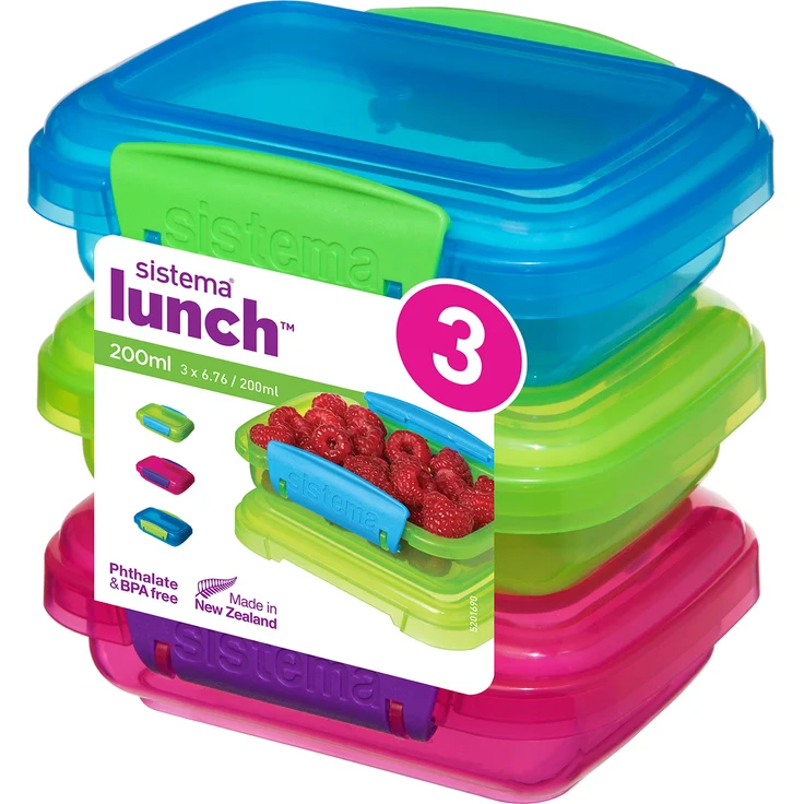 Sistema Lunch Frischhaltedosen mit kontrastierendem Clips, pink-blau, 200 ml, 3 Stück – Bild 1
