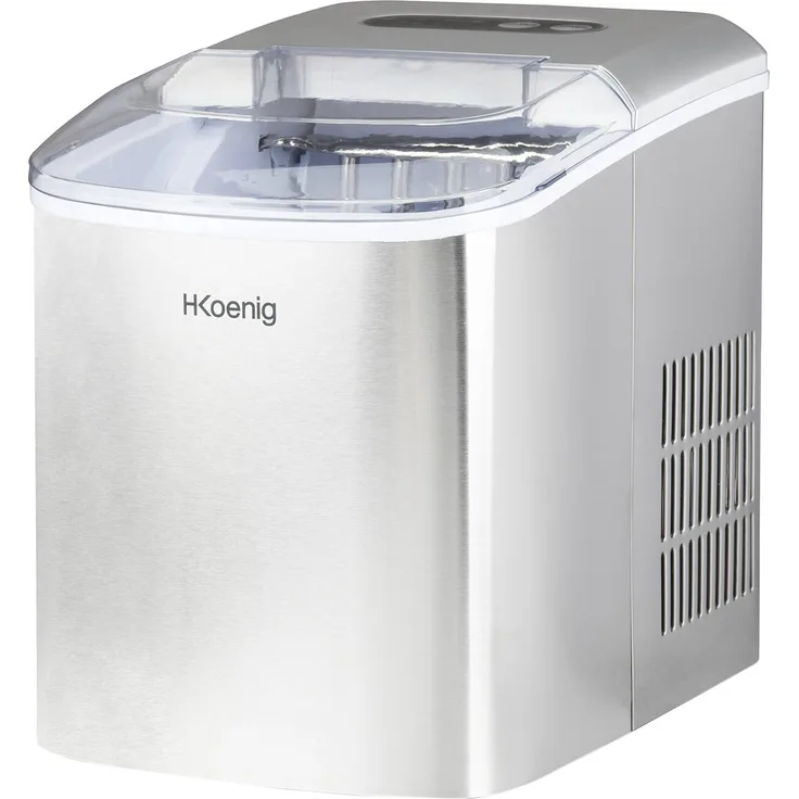 H.Koenig KUB14 Eiswürfelbereiter, 12kg in 24h, 2 Eiswürfelgrößen, Automatisch, Elektrisch, Kompakt, Tragbar, Leise 1L, Schneller Eiswürfel in 9min fertig, Eiswürfelschaufel, Edelstahl, silber