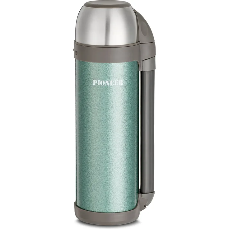Pioneer Outdoor-Isolierflasche aus Hochwertigem Edelstahl mit Griff und Tasse 1,8 L Doppelwandig Auslaufsicher 8 Stunden Heiß oder Kühl BPA Frei - Grün