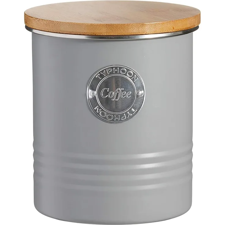 Typhoon Living Collection Kaffee, pastellgrau, 1 Liter Vorratsbehälter, Stahl, Holz, Silikon, grau